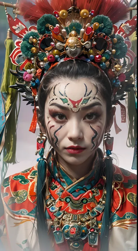 8k，raw photos，best qualtiy，tmasterpiece，realisticlying，photograph realistic，ultra - detailed，peking opera face，
1 rapariga， cnop...