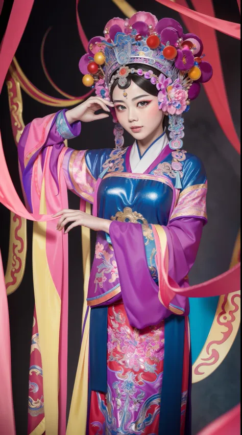 Masterpiece, Best quality, Masterpiece, Best quality, 1girll, beijing opera,tchibi，（tmasterpiece，top Quority，best qualtiy，offcial art，Beauty and aesthetics：1.2），（1girll：1.3），The is very detailed，（s fractal art：1.1），Most detailed，（ zentangle:1.2), full body...