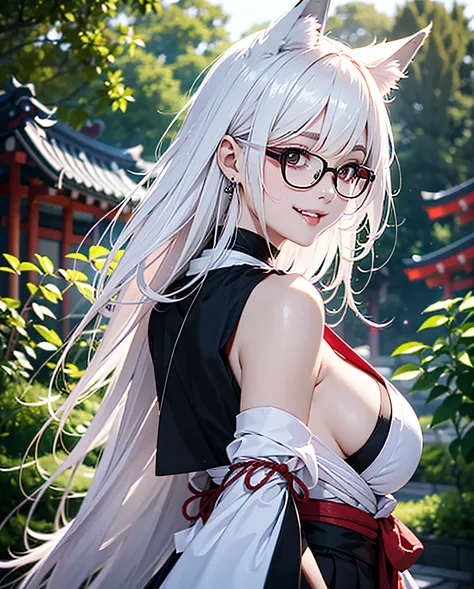 16K Ultra High Definition Top Quality Glamorous Fox Girl、ultra gigantic tits、Super big ass、Super Detail Super Real Body、One eye is hidden。Very long lashes、White fox ears、Glossy detailed hair texture、White and black mesh long beautiful hair sly smile cute f...