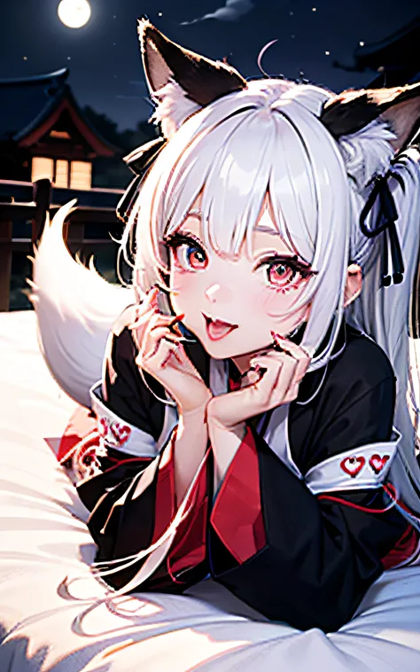 16K Ultra High Definition Top Quality Glamorous Fox Girl、ultra gigantic tits、Super big ass、Super Detail Super Real Body。Makeup like a fox。Very long lashes、There is a red heart symbol in the pupil。Im sweating。Two white fox ears、Glossy detailed hair texture、...