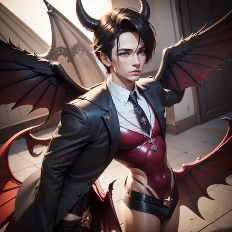 Smart boy, devil wings, ultra realistic, 4k