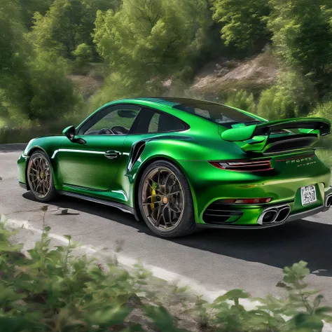 Sport Porsche 911 turbo s, ((green)), intense colors