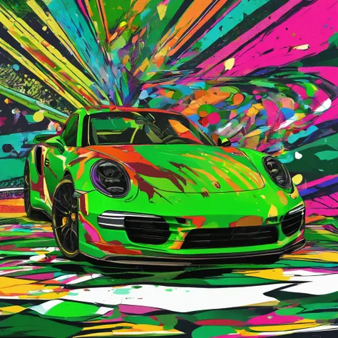 Sport Porsche 911 turbo s, ((green)), intense colors