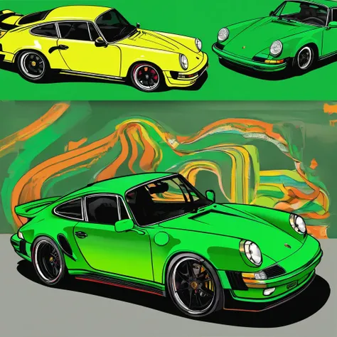 Sport Porsche 911 turbo s, ((green)), intense colors