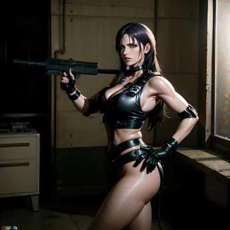 There was a woman in leather with a gun, quiet from metal gear solid, quiet from metal gear solid v, Tifa Lockhart, Charming Tifa Lockheart, tifa lockheart, revy from black lagoon, alluring tipha lockhart portrait, ff Tifa, tifa lockhart portrait, revy bla...