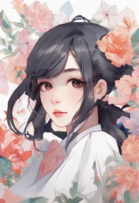 Anime girl with flowers and white shirt in her hair, a beautiful anime portrait, Yandere, portrait anime girl, detailed portrait of an anime girl, Portrait of an anime girl, Anime style portrait, anime portrait, Guviz, Detailed digital anime art, Anime gir...