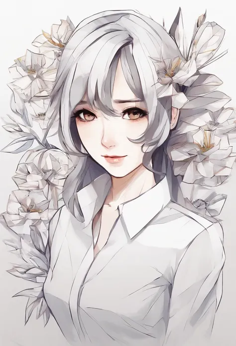 Anime girl with flowers and white shirt in her hair, a beautiful anime portrait, Yandere, portrait anime girl, detailed portrait of an anime girl, Portrait of an anime girl, Anime style portrait, anime portrait, Guviz, Detailed digital anime art, Anime gir...