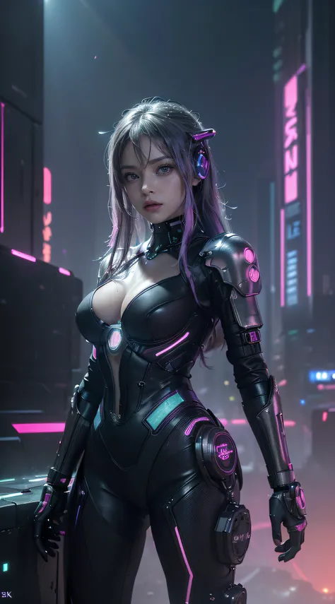 Best image quality, Masterpiece, Ultra-high resolution, (Fidelity:1.4), Photo,  Movie, ((cyber punk personage)), Preteen fairy goth robot, Mila Kunis. cyber outfit, Futuristic, ((Award-winning ultra-realistic photos))，(Hyper-detailing），(Complicated details...