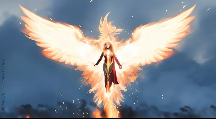 There is a woman who is flying through the air with fire, phoenix rising from the ashes, com asas douradas ardentes de chama, phoenix in fire, phoenix rising, wallpaper of a phoenix, com asas douradas ardentes, a dark phoenix, artwork of a phoenix, phoenix...