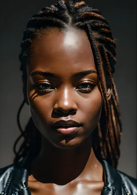 analog style, model photography style, RAW close portrait of a black woman 1, ((beautiful face: 1.7, perfect face: 1.3)), (top: 1.2), best quality, epic (by photo by Lee Jeffries, sony a7, 50 mm , pores: 1.5, colors, hyperdetailed: 1.5, film grain: 1.4, hy...