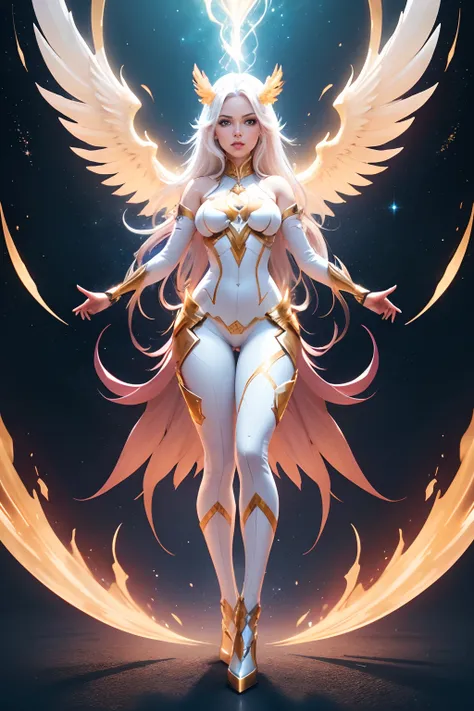 Phenix,  white gold full body, high-definition high-quality 4k, clear, cosmic, long distances, breeding,  xmen, bimbo, hyper lips