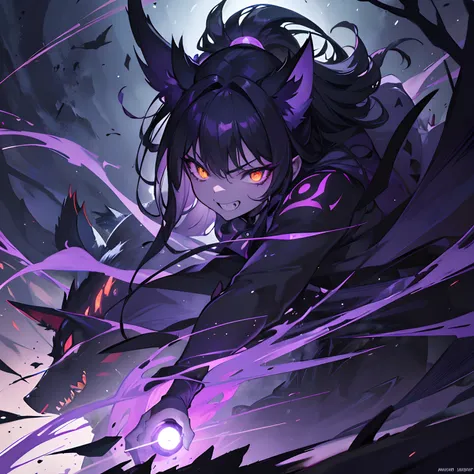 Gengar vs Umbreon, intense battle between two powerful Pokemon. Detailed eyes and fierce expressions on their faces, capturing the intensity of the moment. The scene is set in a dark, mystical forest with eerie moonlight shining through the trees. Gengar, ...