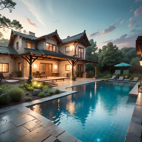 "Design an exquisite rustic exterior villa with a splendid pool, and infuse it with a unique boho style. This villa stands out for its elevated quality, intricate details, while maintaining its pristine and natural beauty. Youll find yourself surrounded by...