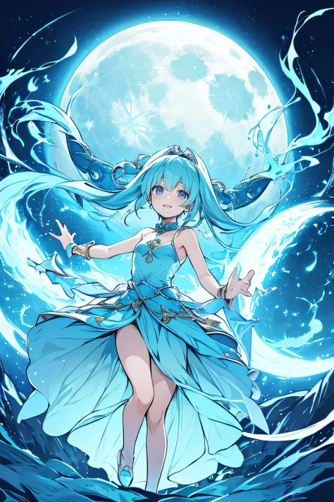 Cute Goddess、Light blue costume、Light blue flame、Big Moon