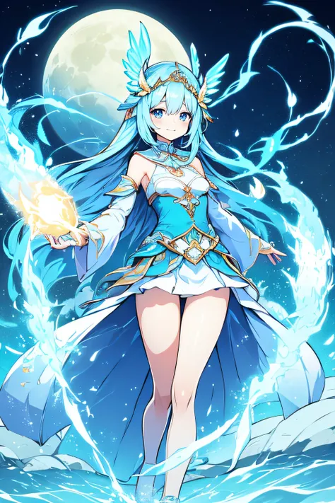 Cute Goddess、Light blue costume、Light blue flame、Big Moon