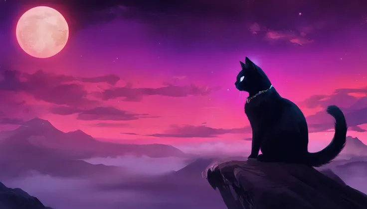 a close up of a cat sitting in the clouds with a full moon in the background, the dark god of cats, demon cat, purple cat, phone wallpaper hd, cat from the void, hd phone wallpaper, awesome cat, amazing wallpaper, with red glowing eyes, black cat, mobile w...