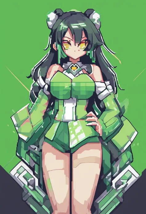 anime girl big booba neon green and white