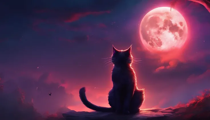 a close up of a cat sitting in the clouds with a full moon in the background, the dark god of cats, demon cat, purple cat, phone wallpaper hd, cat from the void, hd phone wallpaper, awesome cat, amazing wallpaper, with red glowing eyes, black cat, mobile w...