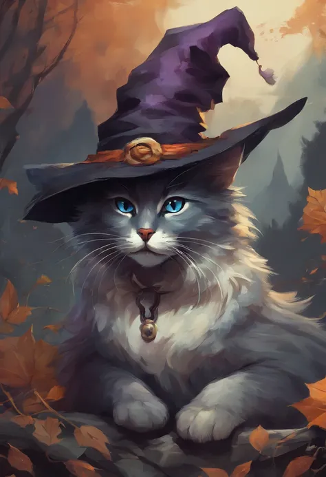 a close up of a cat wearing a witch hat sitting on a rock, cat witch, witchy, oil painting of cat witch, scarry but bewitching, witch, with bewitching eyes, classical witch, with a bewitching voice, bewitching, witch fairytale, a witch, black cat, anime ca...