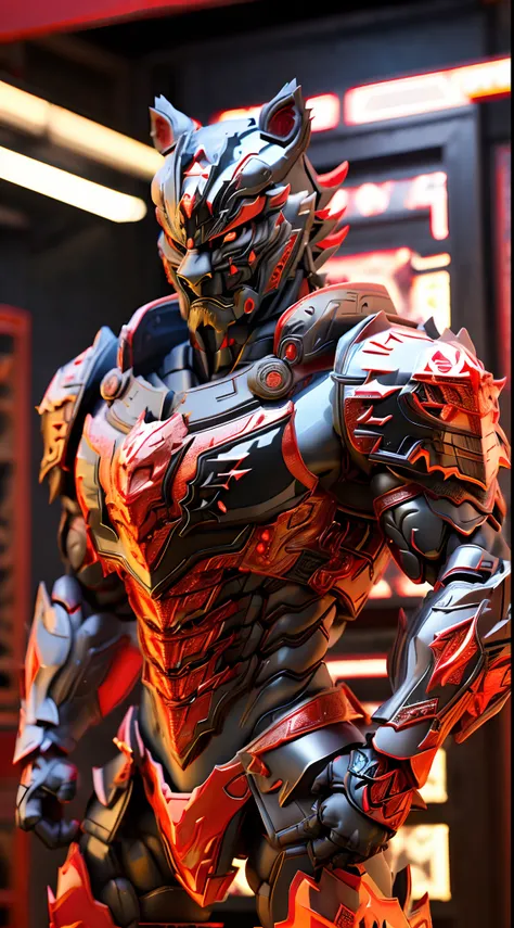 CHINESE TIGER, (Red, Black:1.5), DRAGON HEAD, HEAVY CRYSTAL ARMOR, TRANSPARANT, MUSCLE BODY, MUSCLE ABS.