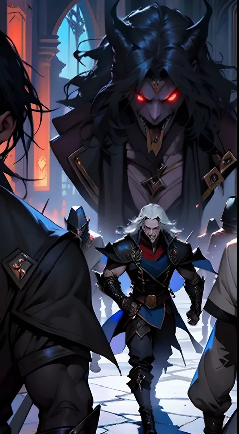 Castlevania Lord of the shadows hyper realistic super detailed Dynamique shot of lord Dracula leading troops army of demons to battle War hyper realistic super detailed faces expressions hyper realistic super detailed poses muscular men master piece scene ...