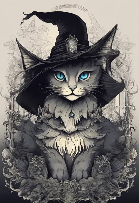 a close up of a cat wearing a witch hat sitting on a rock, cat witch, witchy, oil painting of cat witch, scarry but bewitching, witch, with bewitching eyes, classical witch, with a bewitching voice, bewitching, witch fairytale, a witch, black cat, anime ca...