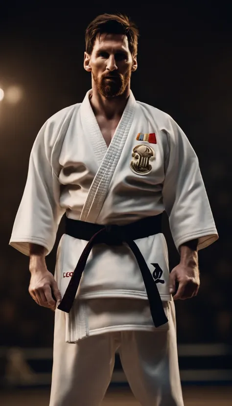 Lionel Messi wearing a karate kimono