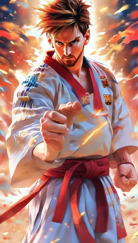 Lionel Messi wearing a karate kimono