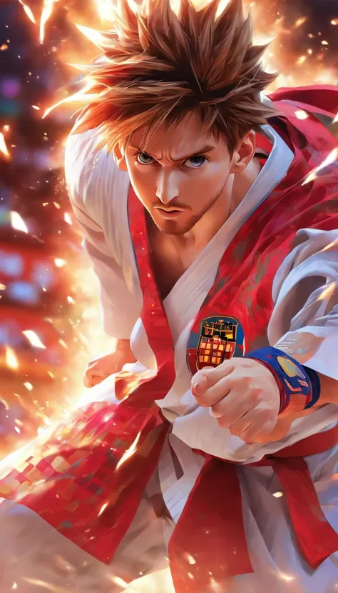 Lionel Messi wearing a karate kimono