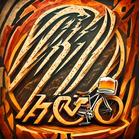 stylized art logo for a group of older friends in their forties who love riding bikes, eat barbecue and drink beer