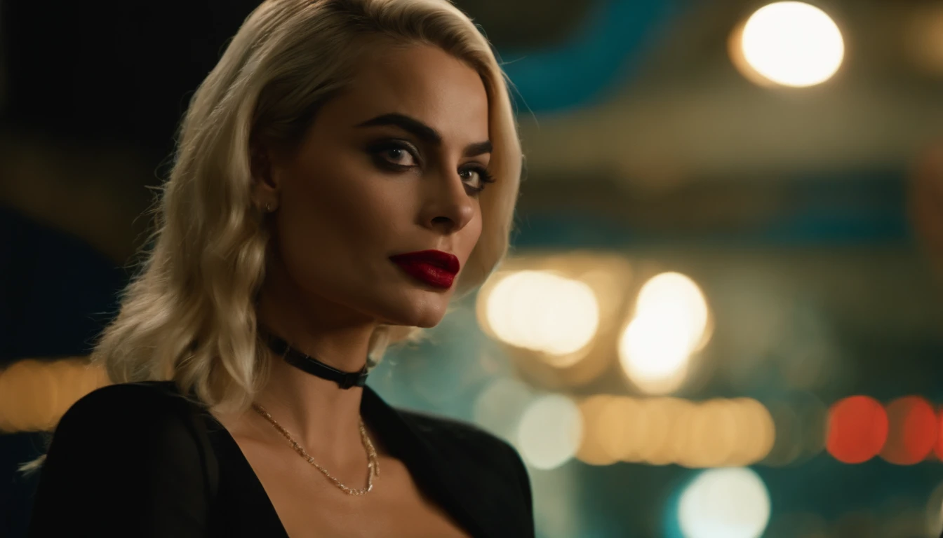 (high quality,realistic,provocative:1.2), Margot Robbie, Harley Quinn, intensely passionate sex scene with the former actress Mia Khalifa, detailed facial expressions, sultry eyes, luscious lips, seductive poses and actions, vibrant red and blue color pale...