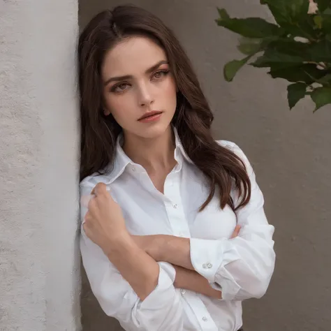 corpo inteiro, ,Photograph photo Wide angle closeup portrait of the body of a pale Spanish girl (Cabelo castanho estilo anos 90), (posing outside the mansion with luxury car:1.1), Crowded street with cafes in the distance, cold and dark sunset at dusk, ful...