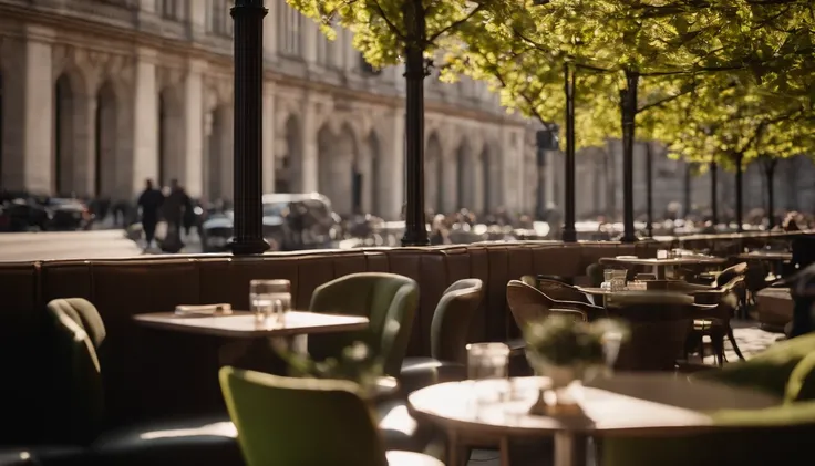 the met,Spring sunshine,early afternoon,Stylish café、outside view