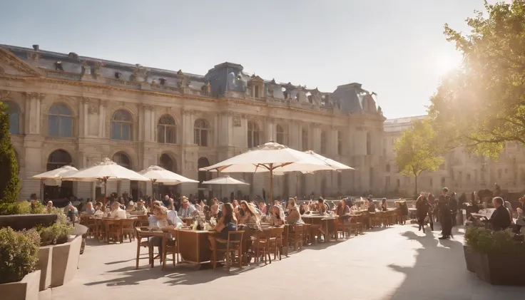 the met,Spring sunshine,early afternoon,Stylish café、Outside view