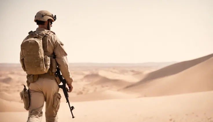 A desert,Lone soldier,hopelessness,Tragic