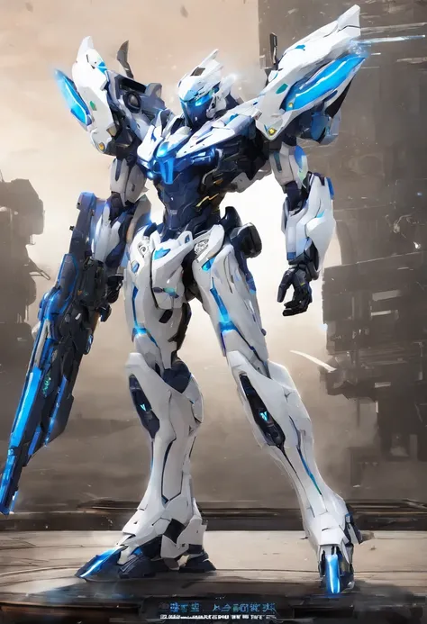 Im happy to describe to you a sci-fi white-blue humanoid mech。This mech is called「God of the Aurora」，It represents unparalleled advances in future technology。

「God of the Aurora」The exterior is predominantly white and blue，The overall shape is streamlined...