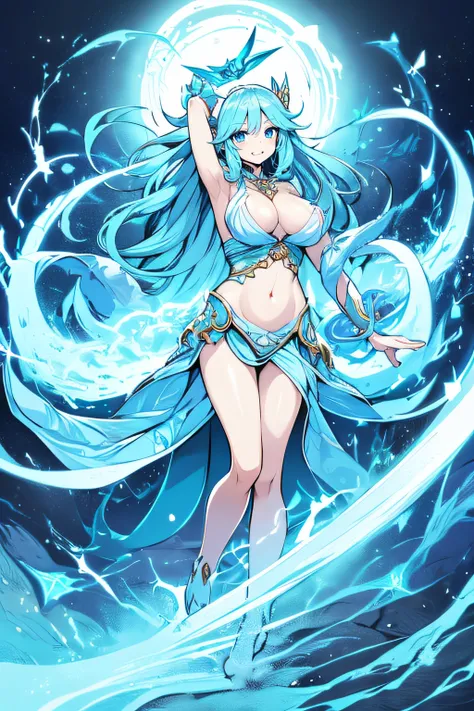 Light Blue Goddess、barechested、Erotic Poses、tits out、Light blue flame