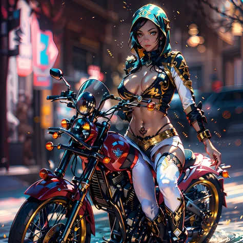 Masterpiece epic girl sunLight Heroe suit Marvel outfits Harley_Davidson Beholder ultra_realist saturate meticulously intricate ultra pro-photorealistic optimal ultra_high_quality accurate ultra_high_detail ultra_high-resolution color-coded shading max per...