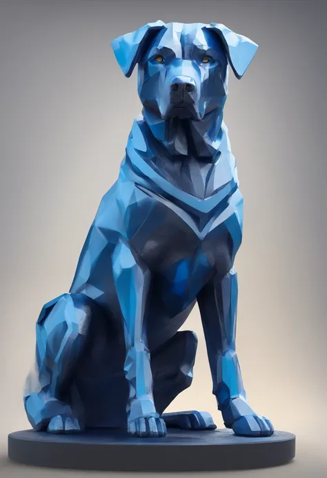 perro escultura de color azul hecho de piezas conicas