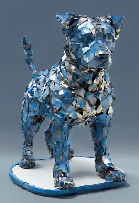 perro escultura de color azul hecho de piezas conicas