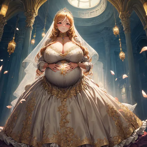 (masterpiece, best quality,extremely detailed:1.1),(moe anime art style:1.2),1girl,((full body,focus face)),((solo)), cute, kawaii,digital art,((1 bling-bling pregnant princess wearing beautiful embroidery and jeweled gorgeous rococo ballgown with jeweled ...