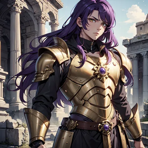 Ultra High Definition,
Ultra High Quality,
Hyper Definition,
Hyper Quality,
Hyper Detailed,
Extremely Detailed,
Perfectly Detailed,
Masterpiece,
8k,
1 Boy,
Anime,
Long Purple Hair,
Under Cut Hairstyle,
Solid Yellow Eyes,
Handsome,
Armored With Roman Empero...