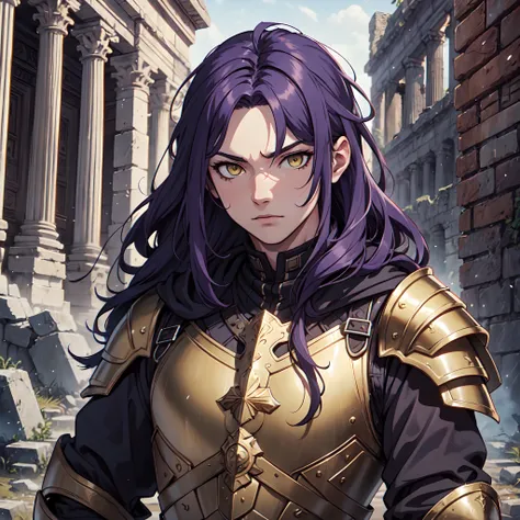 Ultra High Definition,
Ultra High Quality,
Hyper Definition,
Hyper Quality,
Hyper Detailed,
Extremely Detailed,
Perfectly Detailed,
Masterpiece,
8k,
1 Boy,
Anime,
Long Purple Hair,
Under Cut Hairstyle,
Solid Yellow Eyes,
Handsome,
Armored With Roman Empero...