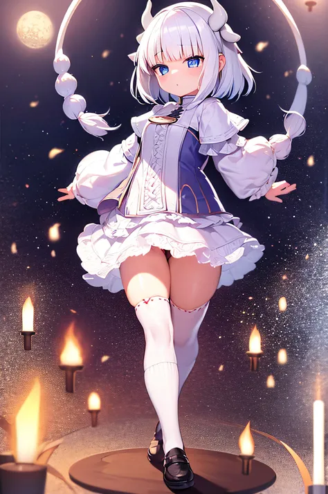 1girl, Kanna Kamui, loli body, small body, white hair, blue eyes, short hair, standing, full body, piernas grandes, Teaching Panties