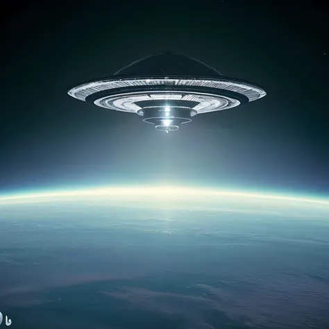 nave espacial sobrevoando a Terra com uma luz brilhante brilhando sobre ela, alien mothership in the sky, of a UFO propulsion system, alien spaceship in the sky, alien spaceship, alien space ship flying in space, spaceship flies in the distance, flying sau...