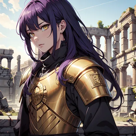 Ultra High Definition,
Ultra High Quality,
Hyper Definition,
Hyper Quality,
Hyper Detailed,
Extremely Detailed,
Perfectly Detailed,
Masterpiece,
8k,
1 Boy,
Anime,
Long Purple Hair,
Under Cut Hairstyle,
Solid Yellow Eyes,
Handsome,
Armored With Roman Empero...