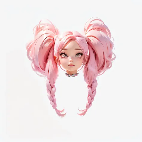 there is a pink wig with a bow on it, pink twintail hair, pink hair covered with hairpins, pink wispy hair, anime ears, kawaii hairstyle, kawaii hair style, pigtails hair, twintails, twintails hairstyle, short pigtails hair, pigtails hairstyle, flowing pin...