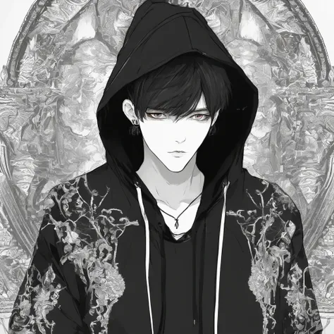 a close up of a person wearing a hoodie and a black shirt, high quality fanart, kim doyoung, kawaii realistic portrait, inspired by jeonseok lee, artwork in the style of guweiz, in a black hoodie, inspired by Yanjun Cheng, male ulzzang, inspired by Kun Can...