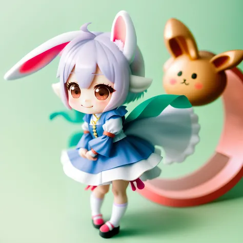 Chibi、kawaii、ears are long、bunnygirl、a smile、Santōshin、Tail is round