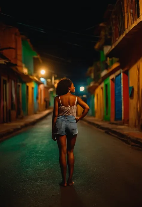 NOITE, rua larga, No escuro，Memories never end, FAVELA, PERIFERIA, BRASIL, a woman standing in the middle of the street